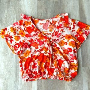 Melloday Floral Cross Front Crop Top